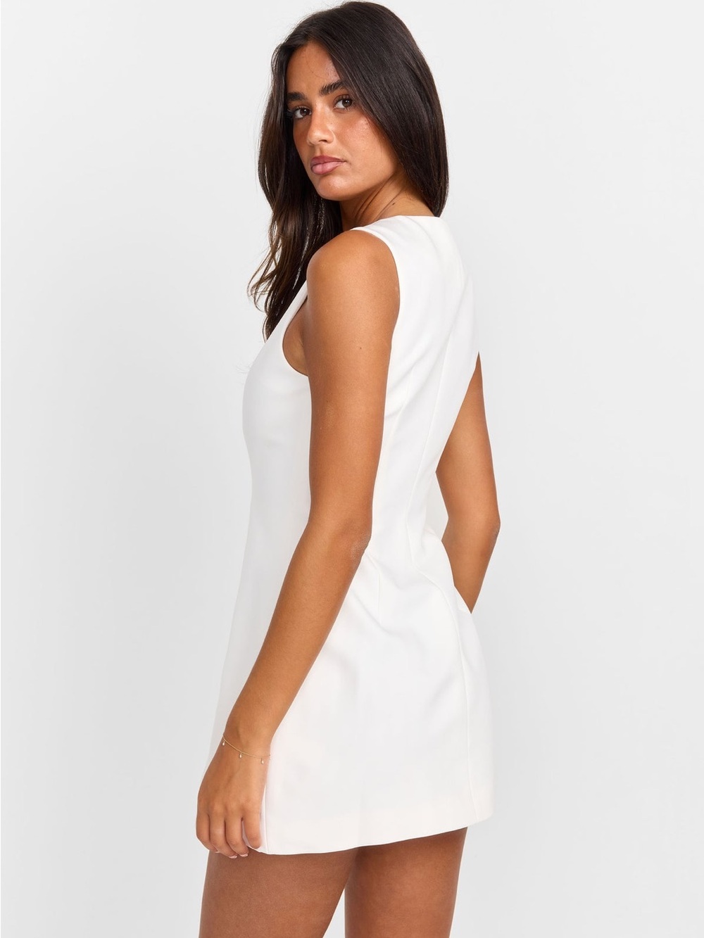 Sasha Therese Melody Sleeveless White Button-Front Mini Dress - Picture 3 of 12
